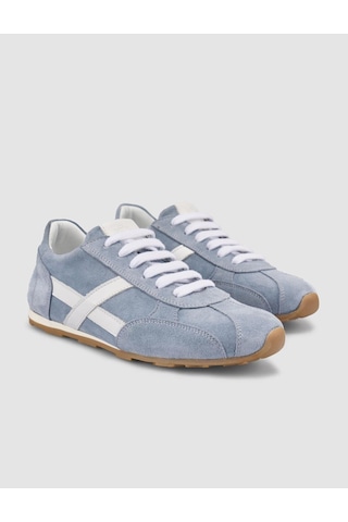 Monamae %100 Hakiki Deri Mavi Süet Bağcıklı Kadın Sneaker Mavi