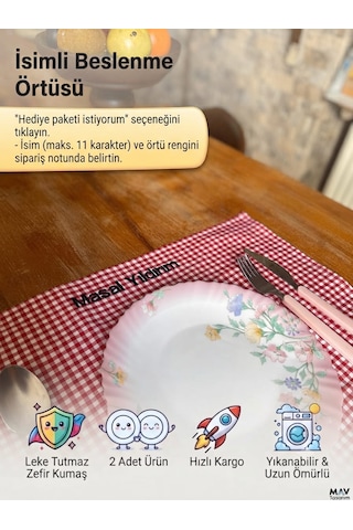 Mavdesign İsimli Beslenme Örtüsü 2 Adet Kırmızı