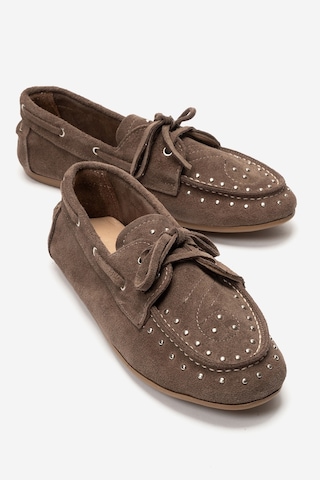 Luvishoes Cuesta Vizon Süet Hakiki Deri Troklu Bağcıklı Kadın Loafer Ayakkabı