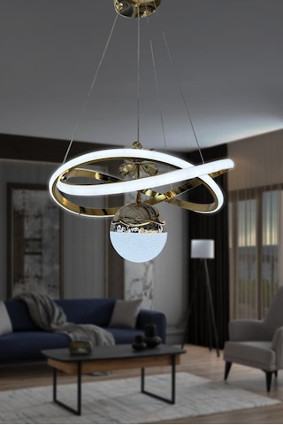 Dalga Tek Toplu Led Avize - - Kumandasız / Gold Gold