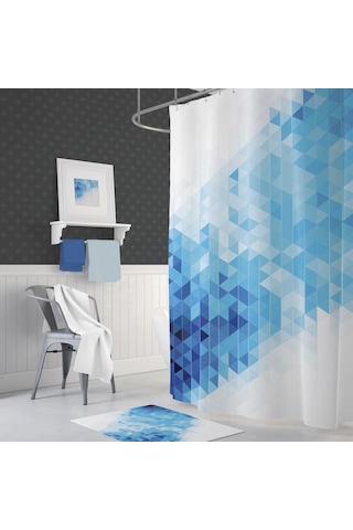 Banyo Paspas Ve Tek Kanat Duş Perdesi 1x180x200 Set Banyo Halısı Blue Square Beyaz