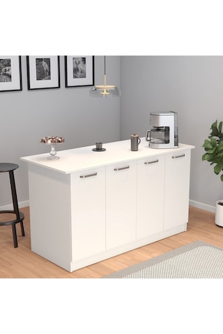 Patentli 160lık Benzila Mutfak Adası, Ada Mutfak, Çok Amaçlı Mutfak Dolabı, Mutfak Masası Beyaz