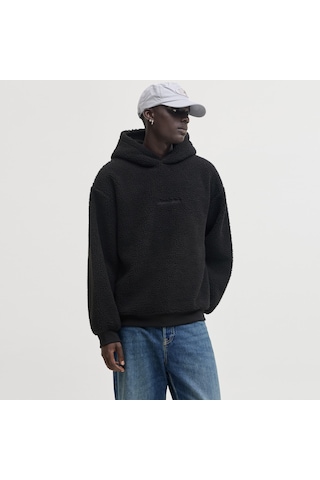 Jack & Jones Erkek Nakii Detayli Loose Fit Hoodie - Norrebro - 12293535 Siyah