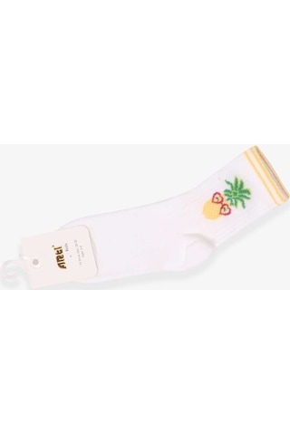 Breeze Kız Çocuk Soket Çorap Ananas Desenli Beyaz (5-6-13-14 Yaş)