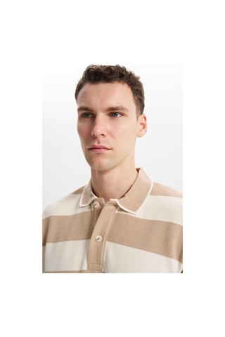 AR-MA Arma Erkek Ribanalı Regular Fit Çizgili %100 Pamuk Ringel Ottoman Kumaş Polo Yaka Düğmeli Sweatshirt K30554952602 Bej