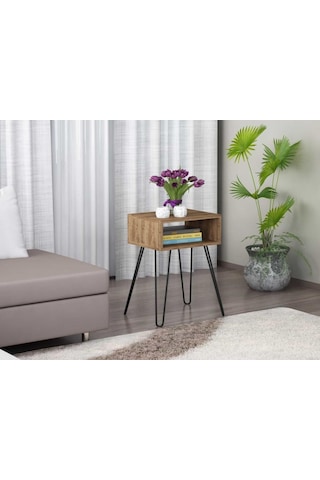 Dekorister Tuana Metal Ayaklı Yan Sehpa Ceviz