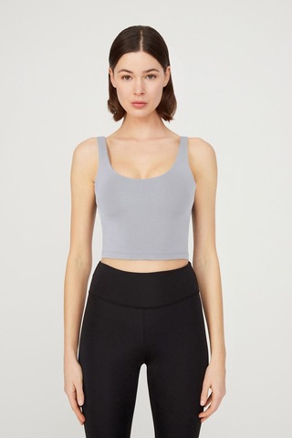 Los Ojos Gri Hafif Destekli Sırt Detaylı Kaplı Crop Top Büstiyer Cropped Gri