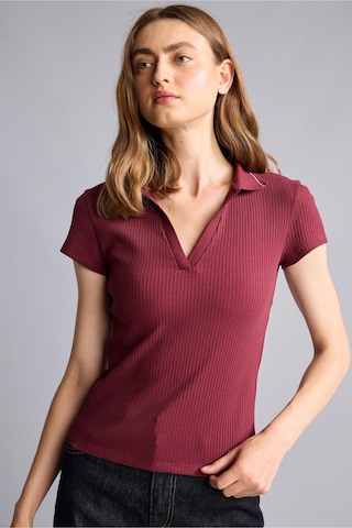 Defacto Slım Fıt Kaçık Yaka Basic Fitilli Kısa Kollu Bordo Polo Tişört G8735ax26spbr115 Bordo-br115