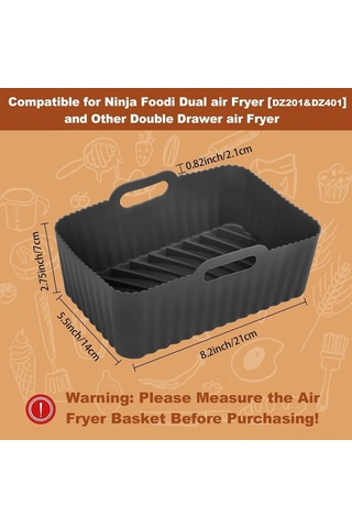 Suofeng Ninja Foodi Dz201 İçin Yeniden Kullanılabilir Silikon Bezeler, 8 Quart, Anti Yapışkan, 2 Adet, Siyah Siyah