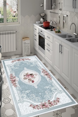 West Home Dijital Baskı Yıkanabilir Kaymaz Taban Salon Halısı Mutfak Halısı Yolluk Ve Banyo Paspası Wh 031 Blue