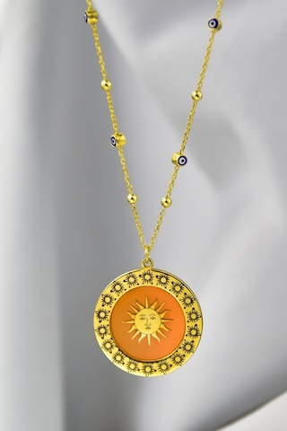 Papatya Silver 925 Ayar Gümüş Yunan Mitolojisi Helios Güneş Tanrısı Hayat Işığı Nazar Mineli Zincir Kolye