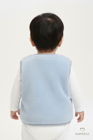 Babyden's Welsoft Erkek Bebek Çocuk Çıtçıtlı Yelek Ayıcık Armalı, Yumuşak Peluş Bebek Yeleği Bebe Mavisi