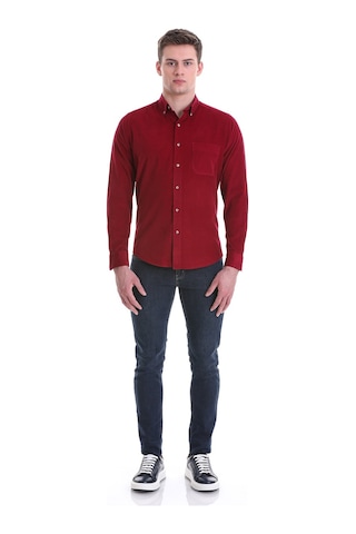 Hatemoğlu Bordo Slim Fit Düz 100% Pamuklu Düğmeli Yaka Uzun Kollu Klasik G Bordo