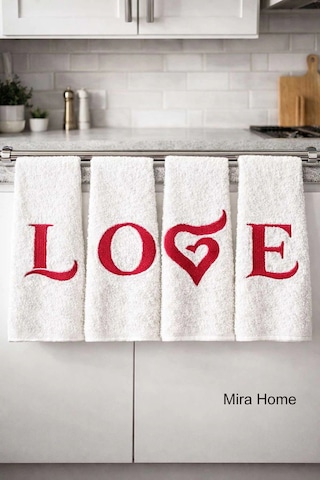 Love Nakışlı 4lü Mutfak Havlusu Seti 30x50 Cm Çok Renkli