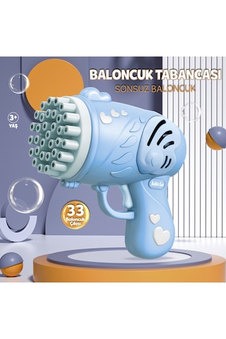 33 Kanal Işıklı Pilli Baloncuk Makinesi Köpük Tabancası Bubble Gun Machine - Mavi