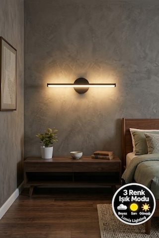 LumiaLighting Solaris Model 3 Renk Modu Siyah Salon Yatak Oturma Odası Duvar Apliği