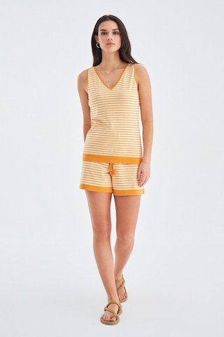 Peraluna Paru Top & Shorts Pamuklu Yazlık Kadın Triko Şort Takım Bej - Turuncu