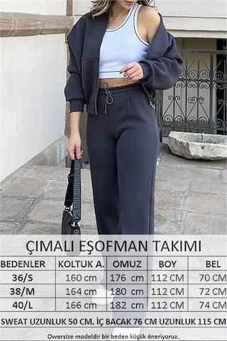 Neşeli Butik Kadın Fermuarlı 3 İplik Eşofman Takımı Nb0018 - Antrasit Antrasit