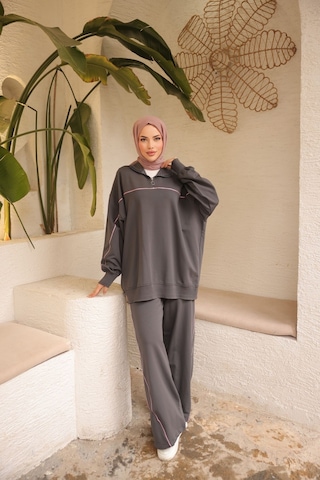 Tesettür Eşofman Takımı Ikili Takım Fermuarlı Yaka M-483 Antrasit
