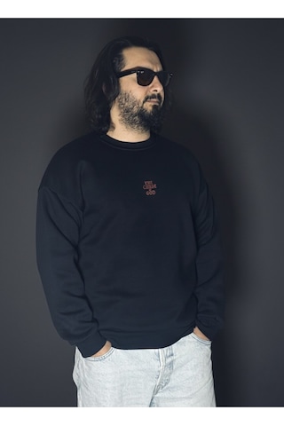Dark Line The Curse Of God Sırt Baskılı %100 Pamuk Unisex Siyah Oversize Sweatshirt Siyah