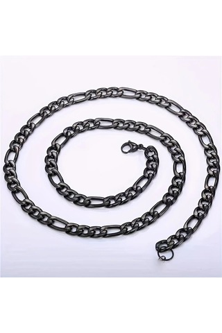 Çelik Kolye Klasik 3+1 Zincir Model 4 Mm 55-60 Cm Siyah Black Siyah