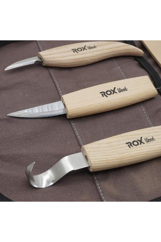 153rox184506 5 Parça Kaşık Oyma Bıçak Seti Kanvas Çanta
