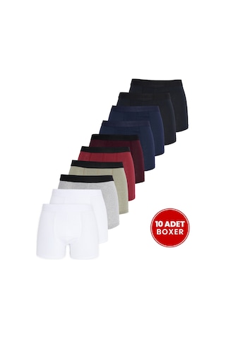 Tudors Erkek 10'lu Likralı Pamuklu Esnek Kumaş Premium Seri Boxer-50254 Çok Renkli