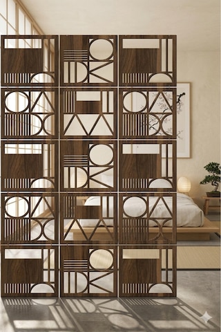Lazer Kesim Paravan, Ahşap Separatör, Oda 4'lü Panel Levha Model08 40 X 40 Cm