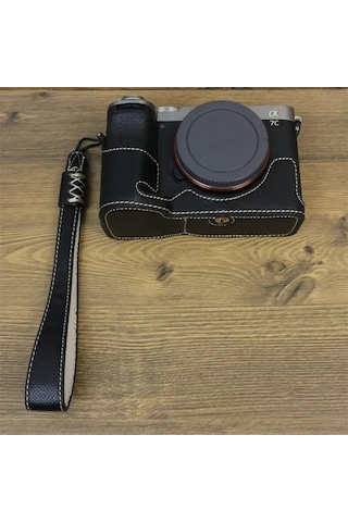 Butu Sony A7c Iı Kamera İçin Alt Kılıf Pu Deri Anti-damla Yarım Gövde Kapağı, Bilek Kayışı - Siyah