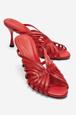 Luvi Shoes Olıvera Kırmızı Cilt Kadın İnce Topuklu Terlik