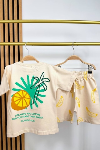 Monila Kız Çocuk Pamuklu Bisiklet Yaka Baskılı T-shirt Ve Şort Alt Üst Takım Taş