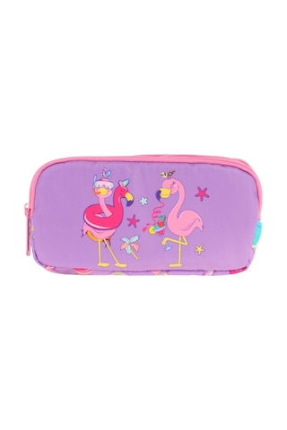 Kaukko Kids Pembe Mor, Flamingolar, Kız Çocuk Üç Gözlü Okul Kalem Çantası - L8240 Pembe - Kırmızı