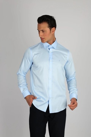 Lorenzo Mazzoli Lm375 C 551 A.mavi Pamuk Saten Comfort Fit Erkek Gömlek A.mavi