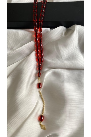 İlknur Doğal Taş Evi Ateş Kehribar Gümüş Püsküllü Tesbih