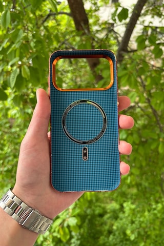 Apple iPhone Uyumlu 17 Pro Deniz Dalgası Desenli Soft Dokulu Karbon Fiber Magsafe Kılıf Turuncu
