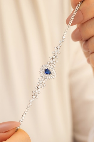 925 Ayar Gümüş Zirkon Ve Safir Taşlı Çise Model Kadın Bileklik