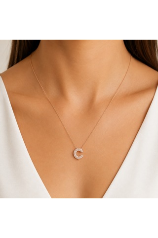 Zirkon Taşlı Rose Kaplamalı Ç Harfi Gümüş Kolye Gold - Rose Gold - Gümüş