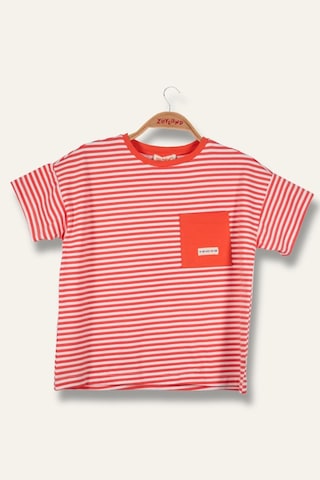 Erkek Çocuk Çizgili Çepli T-shirt - Coral Çizgili Turuncu