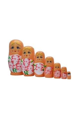 Ahşap Matruşka Bebek Yedili Set Turuncu