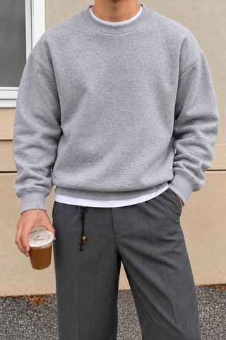 Cool Tarz Erkek 3 İplik Şardonlu Regular Fit Bisiklet Yaka Basic Sweatshirt Gri Gri