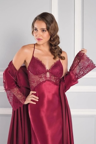 Pierre Cardin 6lı Sabahlık Çeyiz Seti Uzun Bordo