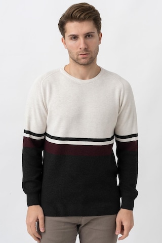 White Stone Medellín 10195 Slim Fit Bisiklet Yaka Triko Ekru Bordo Antrasit-ekru Bordo Antrasit Ekru - Bordo - Antrasit