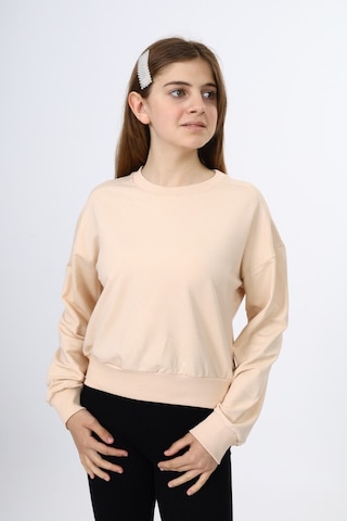 Toontoy Kız Çocuk Düşük Omuz Gazeli Okul Sweatshirt Bej