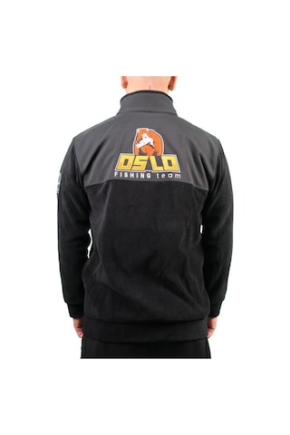 Oslo Fisherman Balık Sevdası Nakışlı Fermuarlı Polar Siyah