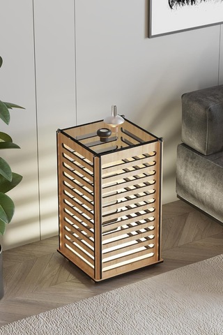 Solis Lambader Ceviz 60 Cm Yükseklik, 32x32 Cm Kompakt Ahşap Tabanlı Tasarım, E27 Duy Tipi Uyumlu, Led Ampul İl Çok Renkli