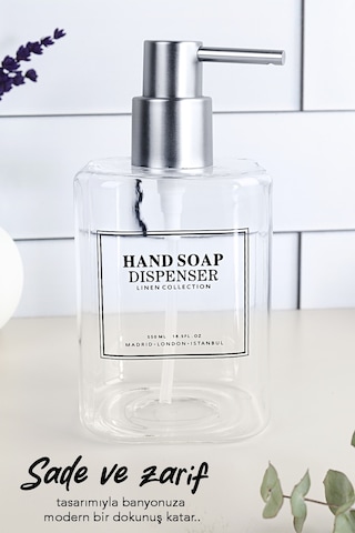 1 Adet Şeffaf Cam Sıvı Sabunluk - Banyo Mutfak El Sabunu Sıvı Sabun Şişesi 550 Ml Beyaz