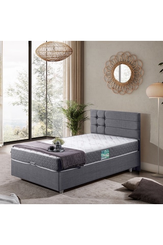 Viyana Tek Kişilik Baza Başlık Comfort Yatak Seti Gri 100 x 200