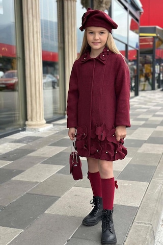 Riccotarz Kız Çocuk Yakası Taş Ve Yonca Detaylı Çıtçıt Düğmeli Bordo Kaşe Bordo