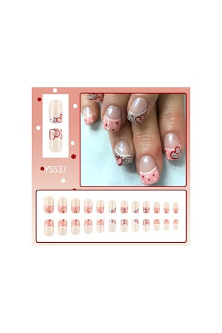 Kısa Parlak Günlük Takma Tırnaklar Puantiyeli Yeni Aşk Tırnak Parıltılı Tırnak Sanatı 24 Adet Takma Tırnak Dahil Aletlerys537