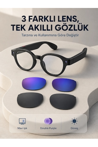 Mey İthalat Siyah Akıllı Kamera Gözlüğü Fotoğraf Video Çekimli Yapay Zeka Destekli Bluetooth Çoklu Dil Çevi